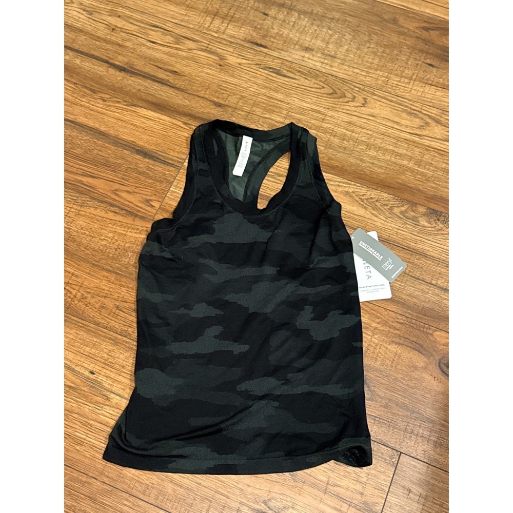 Athleta Momentum Tank Camo Black Green Racerback Seamless Workout Top XS 657787